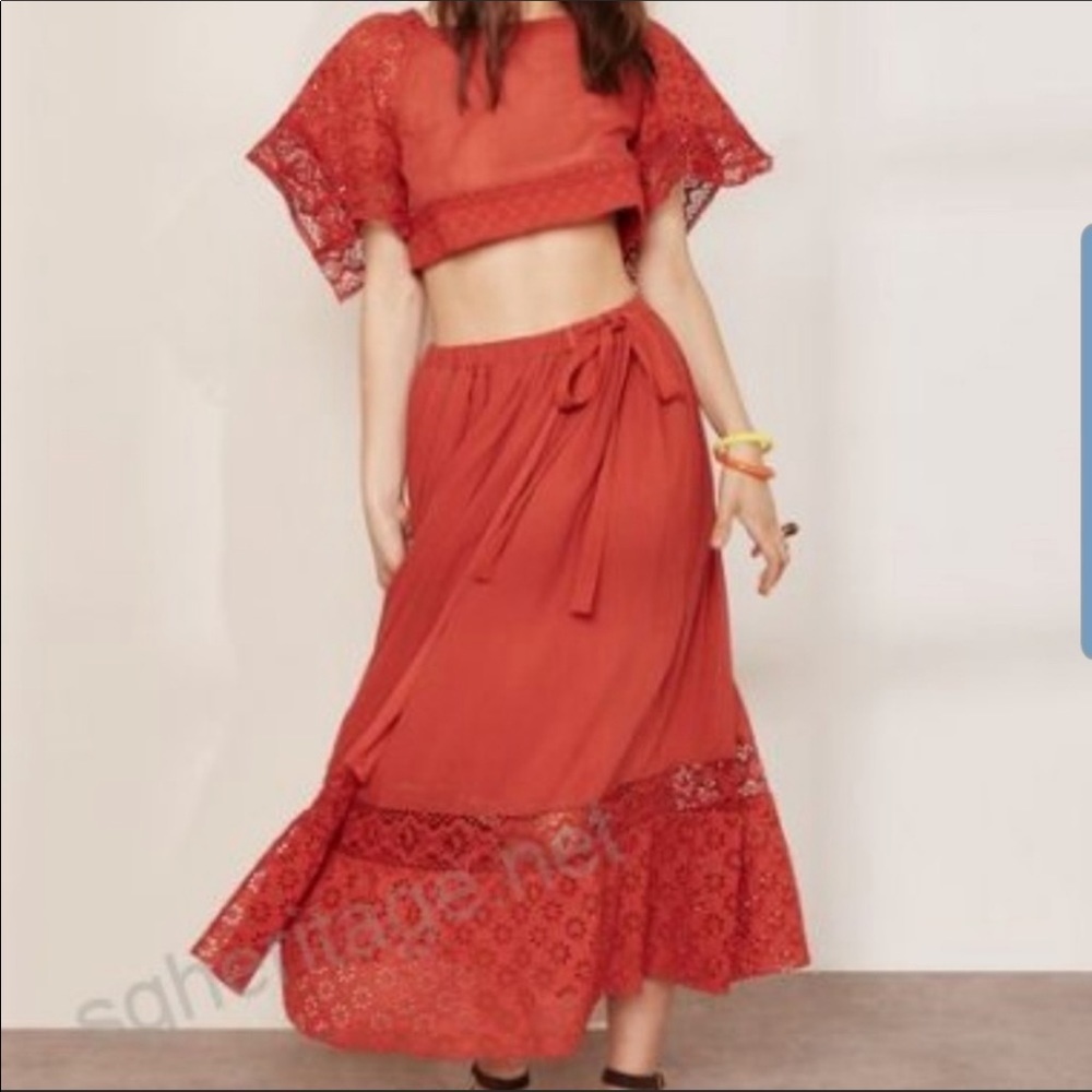 Free People Maxi Skirt Eyelet Lace Rust Sz S